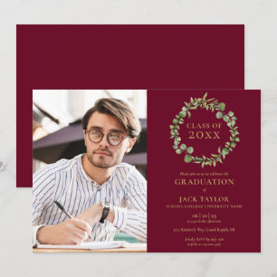 Invitation Burgundy Greenery Garland Photo Graduation Party I