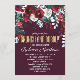 Invitation Burgundy Ivory Floral Arrangement Brunbbly