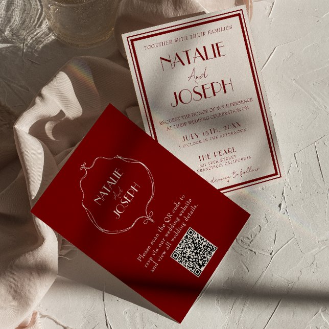 Invitation Burgundy Ivory Old Money Retro QR Code Wedding (Créateur téléchargé)