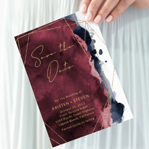 Invitation Burgundy & Marine Bleu Aquarelle Enregistrer La Da