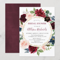 Burgundy marine bleu fleurie wreath douche nuptial