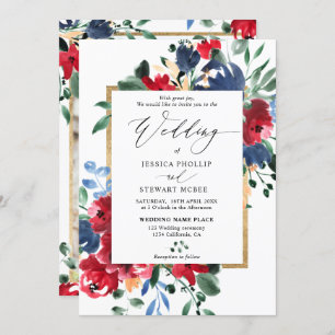 Invitation Burgundy marine floral or script photo mariage