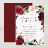 Burgundy Maron Rouge Floral Quinceanera Party