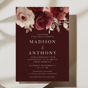 Invitation Burgundy Maroon Élégant Mariage Rose Vintage