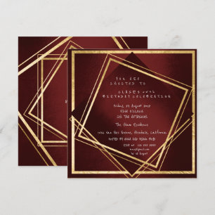 Invitation Burgundy Maroon Geometry Carré d'or Anniversaire