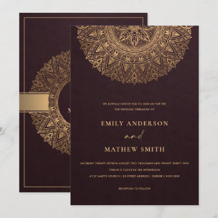 INVITATION BURGUNDY MAROON GOLD CLASSY ORNATE MANDALA MARIAGE
