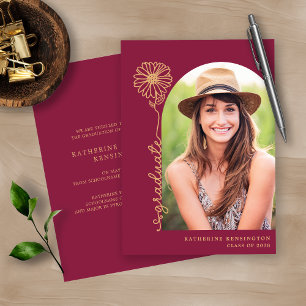 Invitation Burgundy Maroon Gold Diplôme photo manuscrit