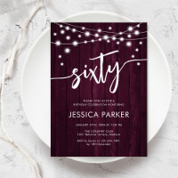 Burgundy Maroon Rustic Wood 60e fête d'anniversair