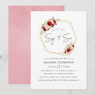 Invitation Burgundy-Marsala et Blush Géométrique Sip and See