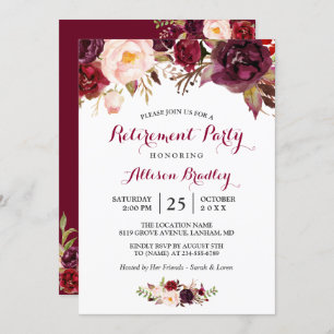 Invitation Burgundy Marsala Red Floral Retraite Party