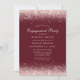 Invitation Burgundy Moderne Fiançailles Confettis Or Rose