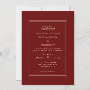 Invitation Burgundy moderne Minimal Gold Script Mariage musul