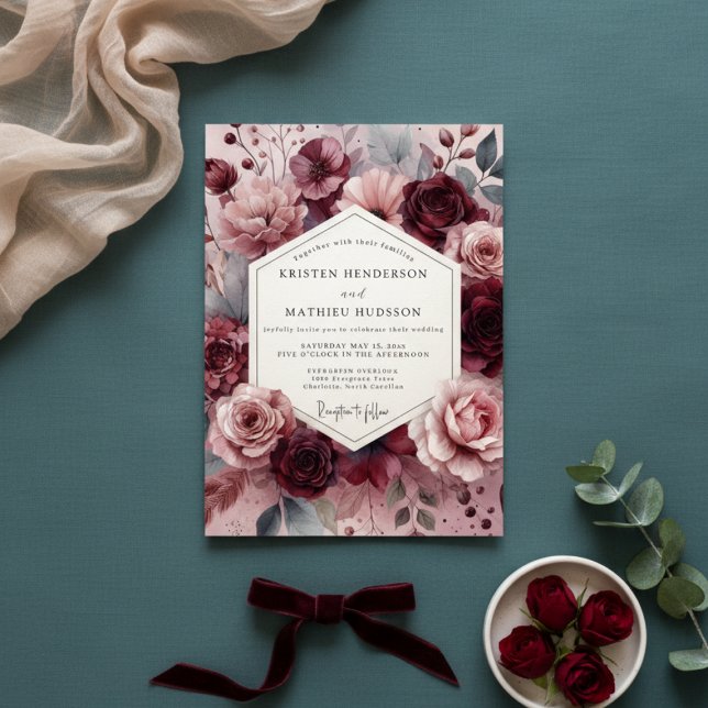 Invitation Burgundy Moody Floral Romance Wedding (Créateur téléchargé)