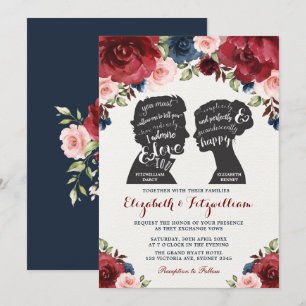 Invitation Burgundy Navy Blush Floral Pride Préjudice Mariage