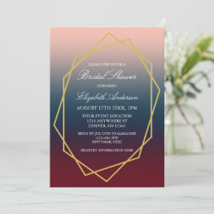 Invitation Burgundy Navy Blush Ombre Fête des mariées géométr