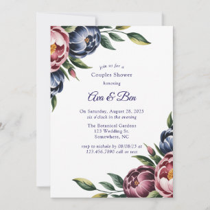 Invitation Burgundy Navy Blush Peony Couples Douche