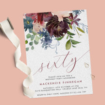 Burgundy & Navy Floral 60ème Script Anniversaire