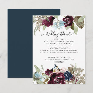Invitation Burgundy Navy Floral Elegant Mariage de automne Dé