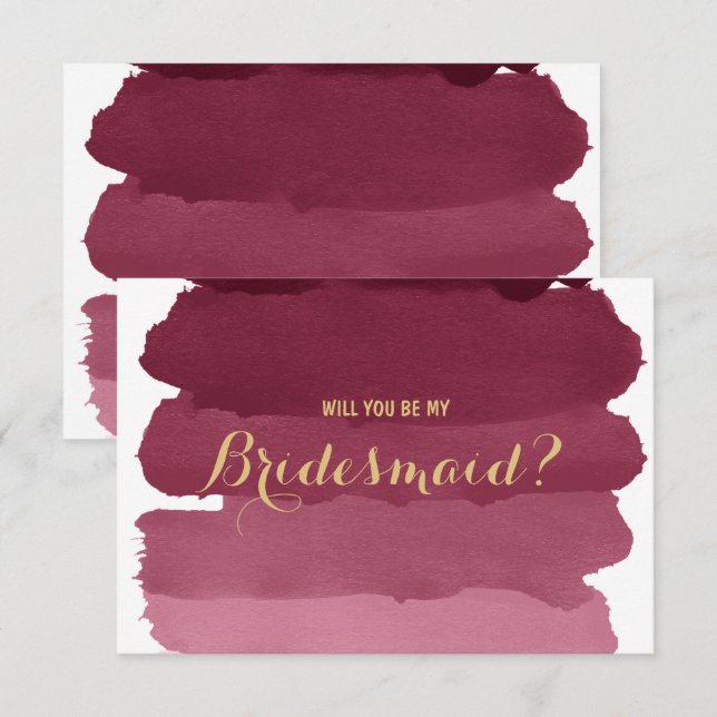 Invitation Burgundy ombre d'aquarelle être ma Bridesmaid (Devant / Derrière)