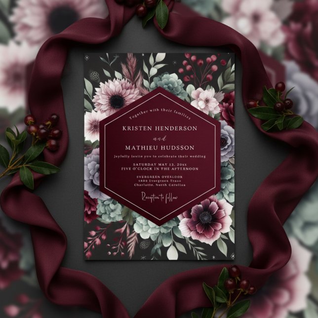 Invitation Burgundy Opulent Bloom Wedding (Créateur téléchargé)