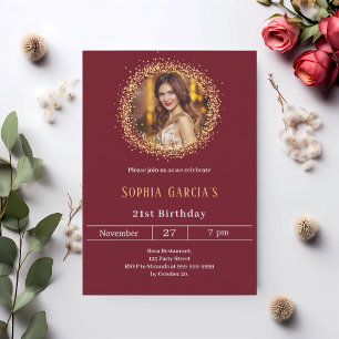 Invitation Burgundy or photo parties scintillant anniversaire