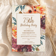 Burgundy Orange Floral Or Glitter Anniversaire 75 