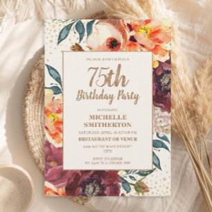 Invitation Burgundy Orange Floral Or Glitter Anniversaire 75