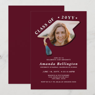 Invitation Burgundy Photo Graduation Party