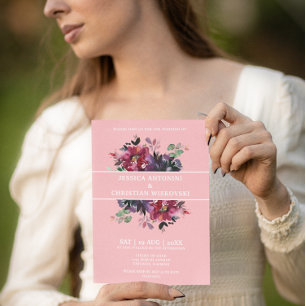Invitation Burgundy Plum Floral Cocktail Mariage rose