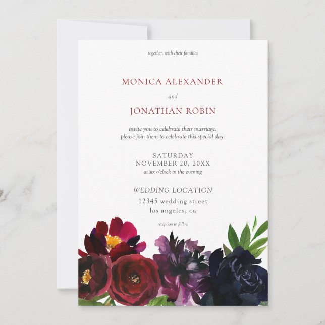 Invitation Burgundy Plum Navy Floral (Devant)