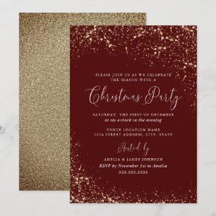 Invitation Burgundy Red Christmas Gold Dust