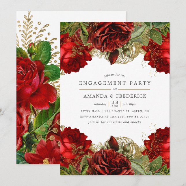 Invitation Burgundy Red et Gold Vintage (Devant / Derrière)
