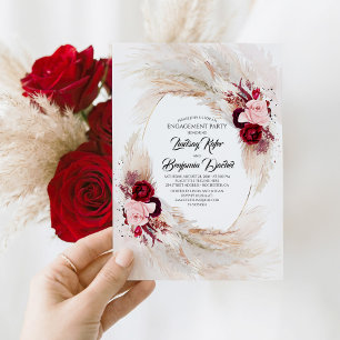 Invitation Burgundy Red Floral Pampas Partie d'engagement en