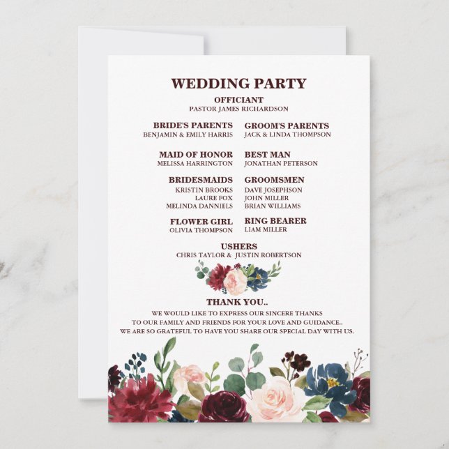 Invitation Burgundy Red Navy Floral Russe Boho Fan Back (Devant)