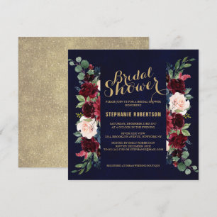 Invitation Burgundy Red Navy Floral Rustic Boho Fête des mari