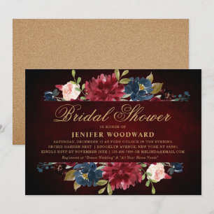 Invitation Burgundy Red Navy Floral Rustic Boho Fête des mari