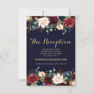 Invitation Burgundy Red Navy Floral Rustic Boho Réception