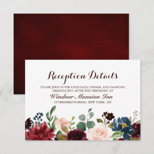Invitation Burgundy Red Navy Floral Rustic Boho Réception