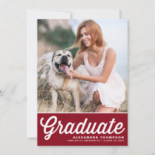 Invitation Burgundy Retro Bold Typographie Photo Graduation