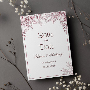 Invitation Burgundy rose blanc simple floral Enregistrer la d