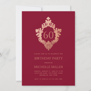 Invitation Burgundy Rose Crest Elégant Féminin 60e Anniversai
