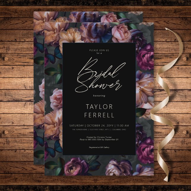 Invitation Burgundy rose foncé et Fête des mariées Florale or (Dark Pink Burgundy & Gold Floral Bridal Shower Invitation)