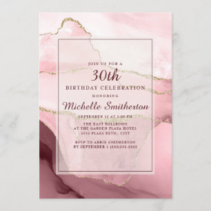 Invitation Burgundy Rose Or Marbre Agate 30e Anniversaire