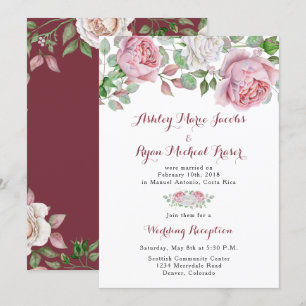 Invitation Burgundy Rose Post Réception de mariage uniquement