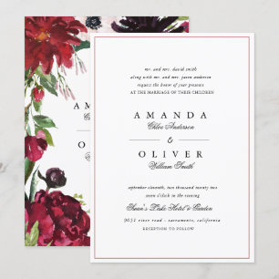 Invitation Burgundy Rouge Blush Floral Élégant Mariage class