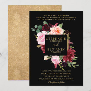 Invitation Burgundy Rouge Blush Floral Russe Boho Mariage
