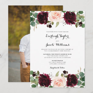 Invitation Burgundy Rouge Blush rose Floral Mariage photo