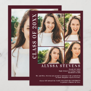 Invitation Burgundy rouge moderne 5 graduation de la grille p
