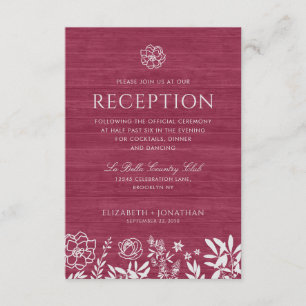 Invitation Burgundy Rouge Rustique Floral Bois Réception de m