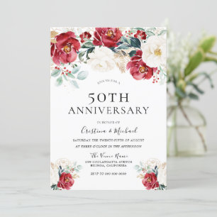 Invitation Burgundy Ruby Rouge Blanc 50e anniversaire de Mari